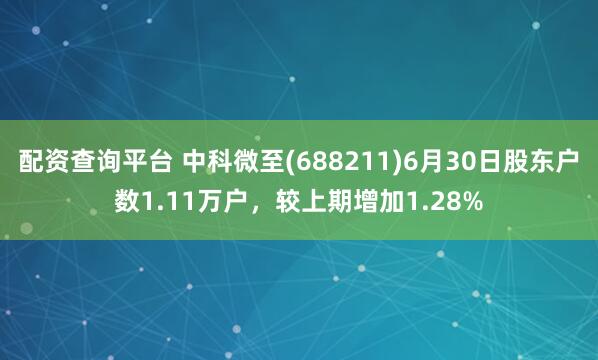 配资查询平台 中科微至(688211)6月30日股东户数1.11万户，较上期增加1.28%